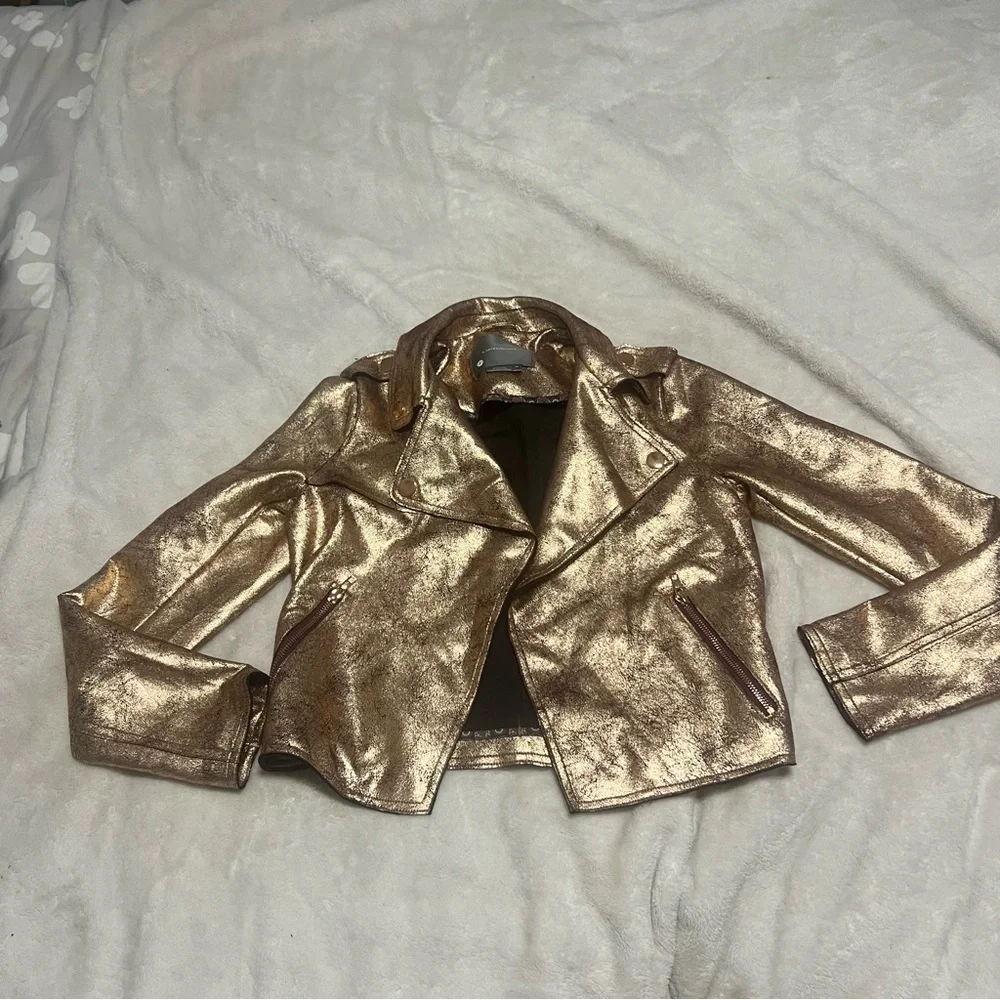 Anthropologie Shimmering Gold Leather Jacket - Picture 1 of 5